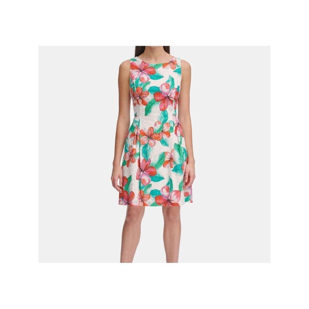 TOMMY HILFIGER Women Floral Fit Flare Sleeveless Dress Sz 2 Multicolor Tropical